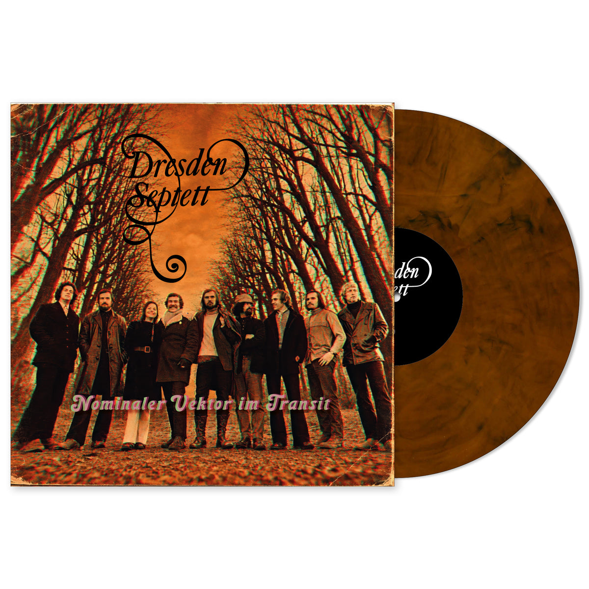 0. VORVERKAUF: Dresden-Septett NOMINALER VEKTOR IM TRANSIT, orange-marbled vinyl, 20-seit. Booklet, DIN-A2-Poster, Ltd. Ed. 100 Stck.