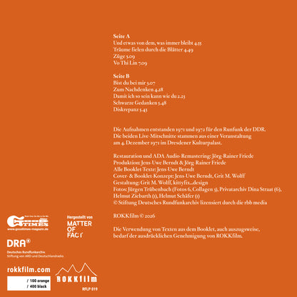 0. VORVERKAUF: Dresden-Septett NOMINALER VEKTOR IM TRANSIT, orange-marbled vinyl, 20-seit. Booklet, DIN-A2-Poster, Ltd. Ed. 100 Stck.